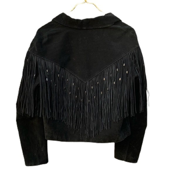 SAGUARO 100% SUEDE LEATHER CROPPED JACKET W/ FRINGE + BEADING + SILVER BUTTONS - Picture 2 of 7